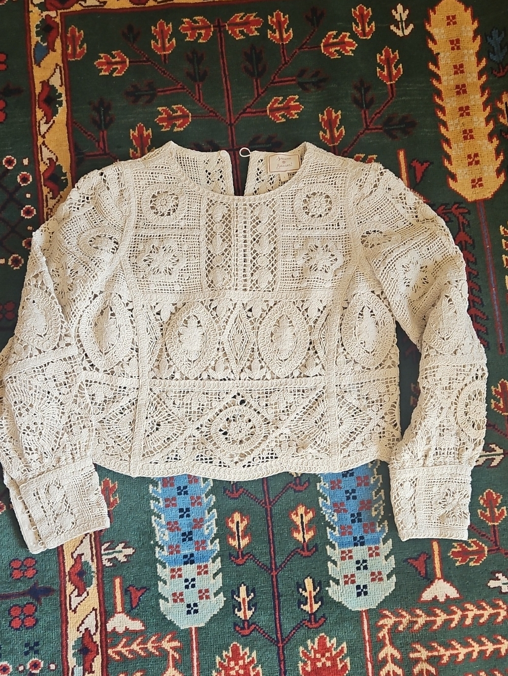 Sezane Cream Crochet Lace Blouse